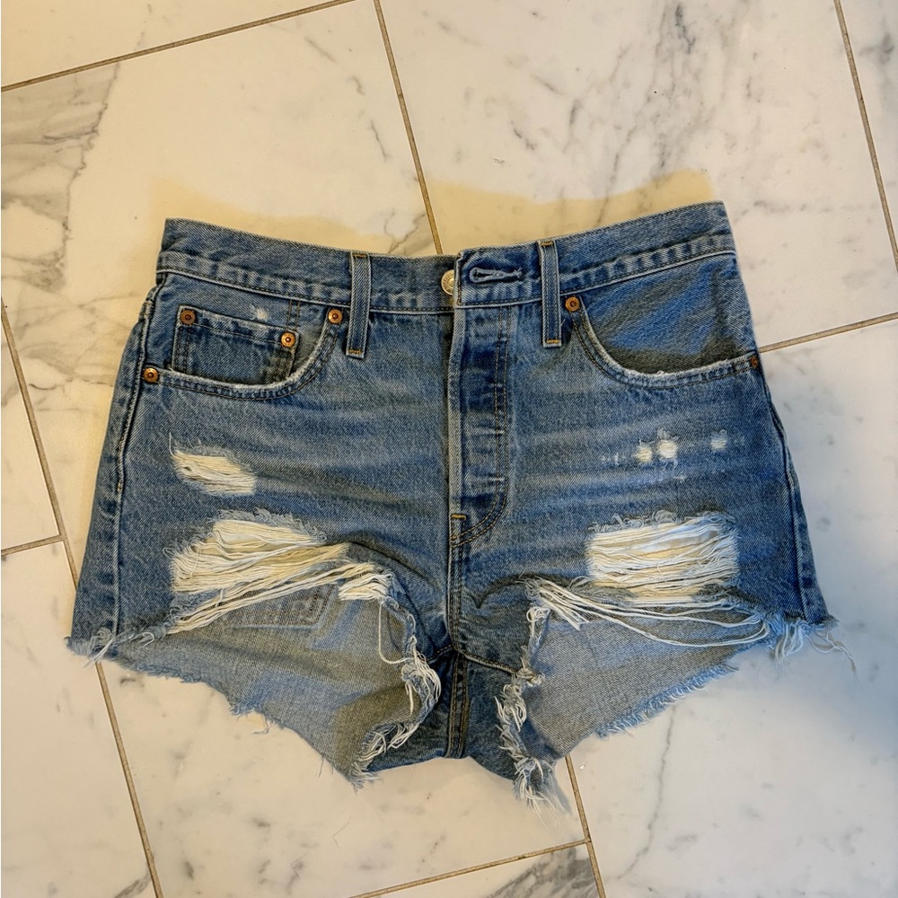 Levi's Blue Distressed Jean Shorts